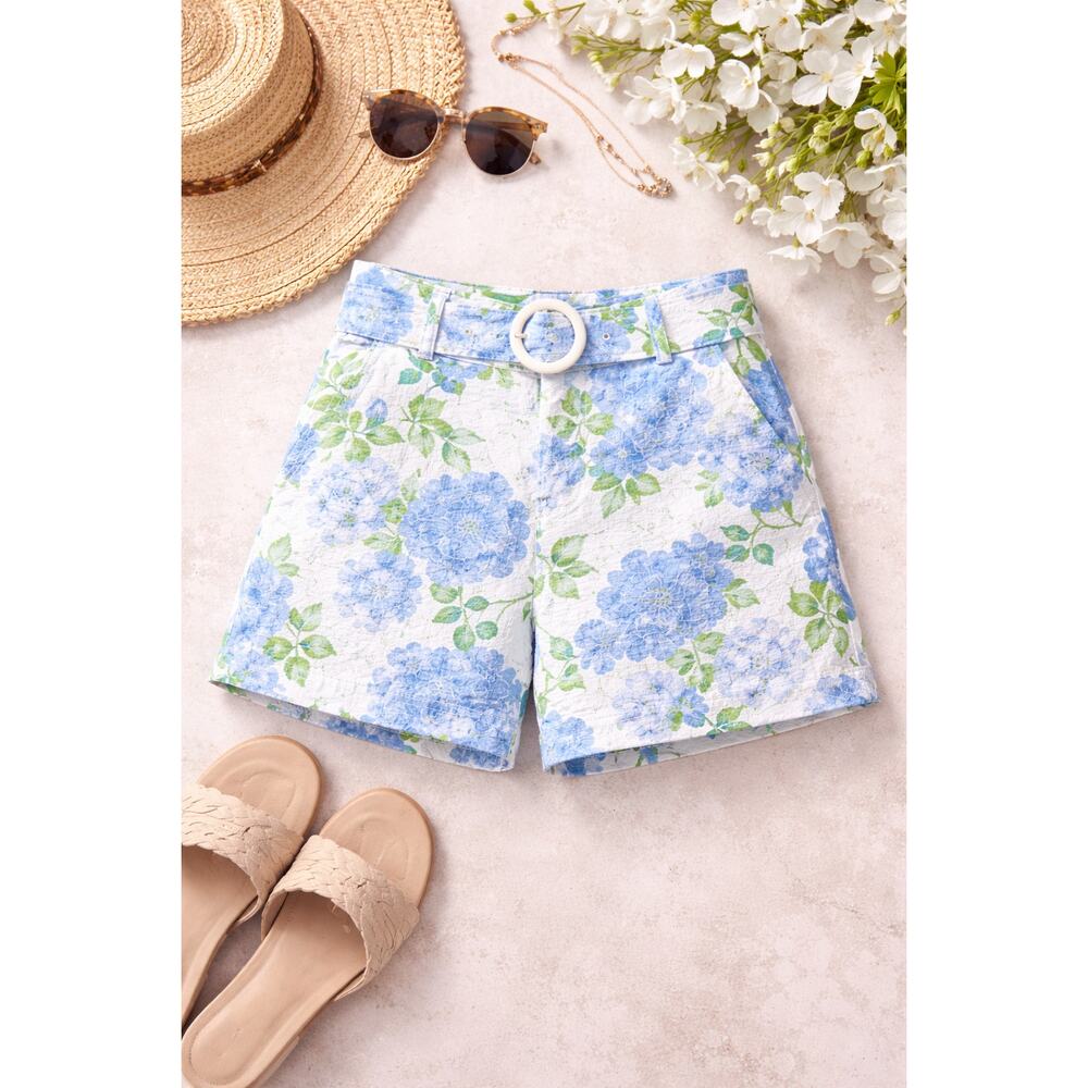 Lavender Brown Ellie Short  in blue Ivory Botanical M NWT Luxe Resort Coastal - Picture 4 of 10